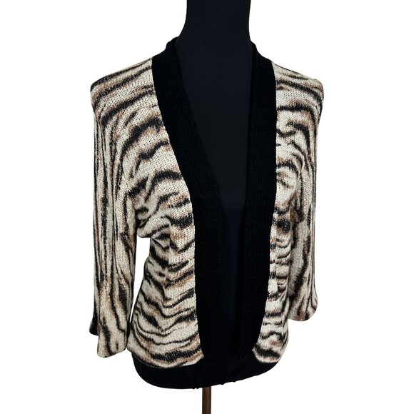 C'Est City Womens Animal Print Cardigan Sweater Size Large Open Front - Picture 1 of 8